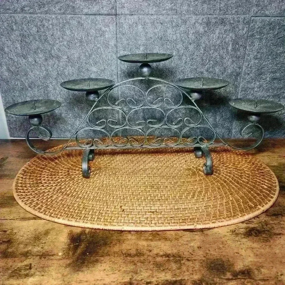 Wrought Iron 5 Candle Holder Scrolled Shape 8.5" Height x 20" Length - Picture 1 of 9